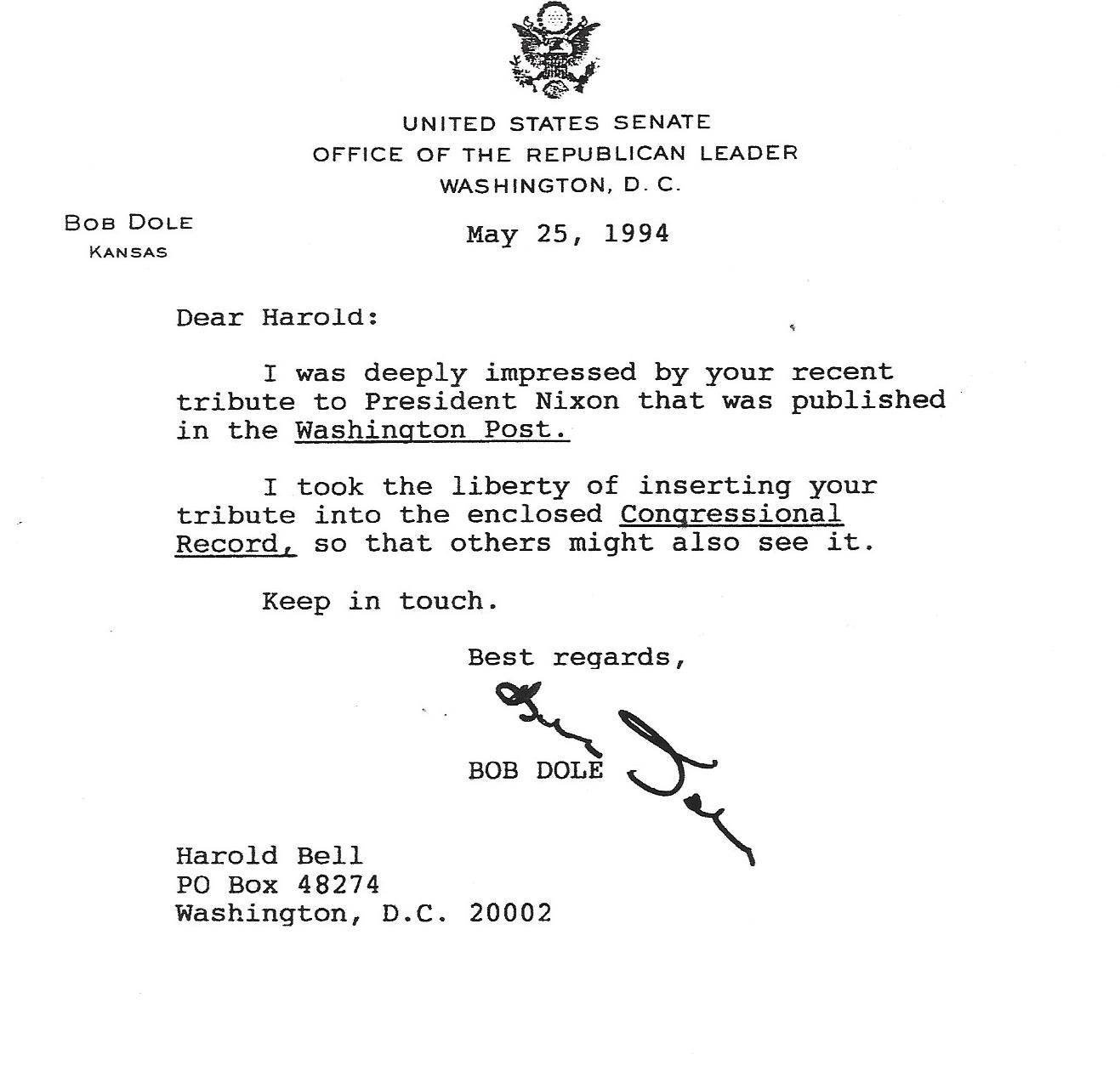 BOB DOLE CONGRESSIONAL RECORD